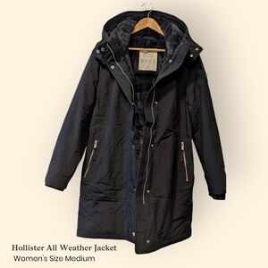 Hollister Women's All Weather Faux Fur Lined Long Jacket Coat-All Black